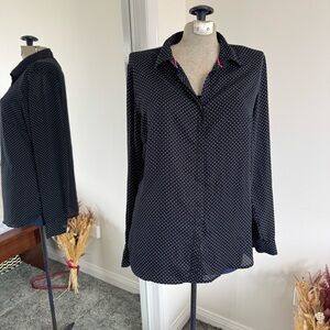 Holly & Whyte Navy Polka Dot Button-Up Blouse - M